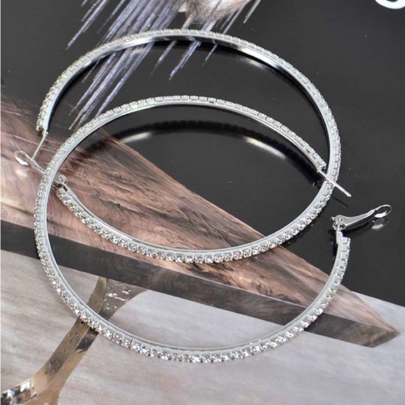 New Sterling Silver White Sapphire Minimalist Luxury Classic Hoop Earrings - Picture 4 of 16